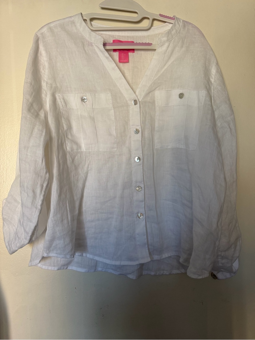 Isaac Mizrahi New York 100% Linen White Button Front Blouse Size L